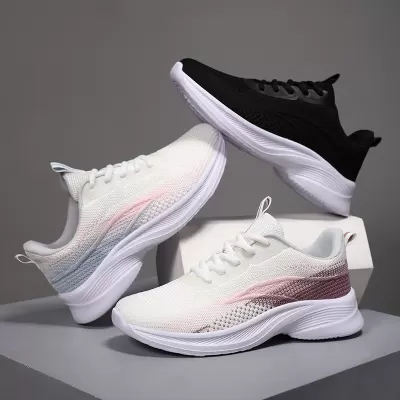 New Lightweight Knitted Breathable Fitness Outdoor Sports Casual Shoes Fashion Lace-Up Anti-Slip Women Cross-Border · YANYAN China shoe factory