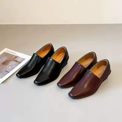 Elegant Square Toe Chunky Heel Women's Leather Shoes Simple Retro · YANYAN China shoe factory
