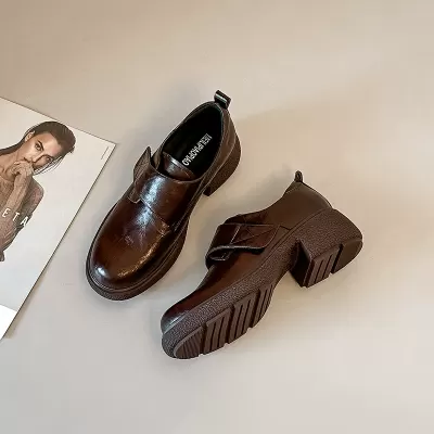 Thick Sole Round Toe Retro Loafers Women 2026 Autumn New Magic Tape · YANYAN China shoe factory