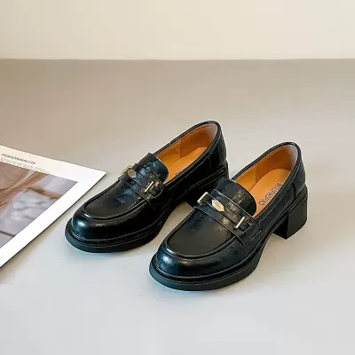 Spring New Thick Sole Loafers Women Office Retro Chunky Heel Slip-on · YANYAN China shoe factory