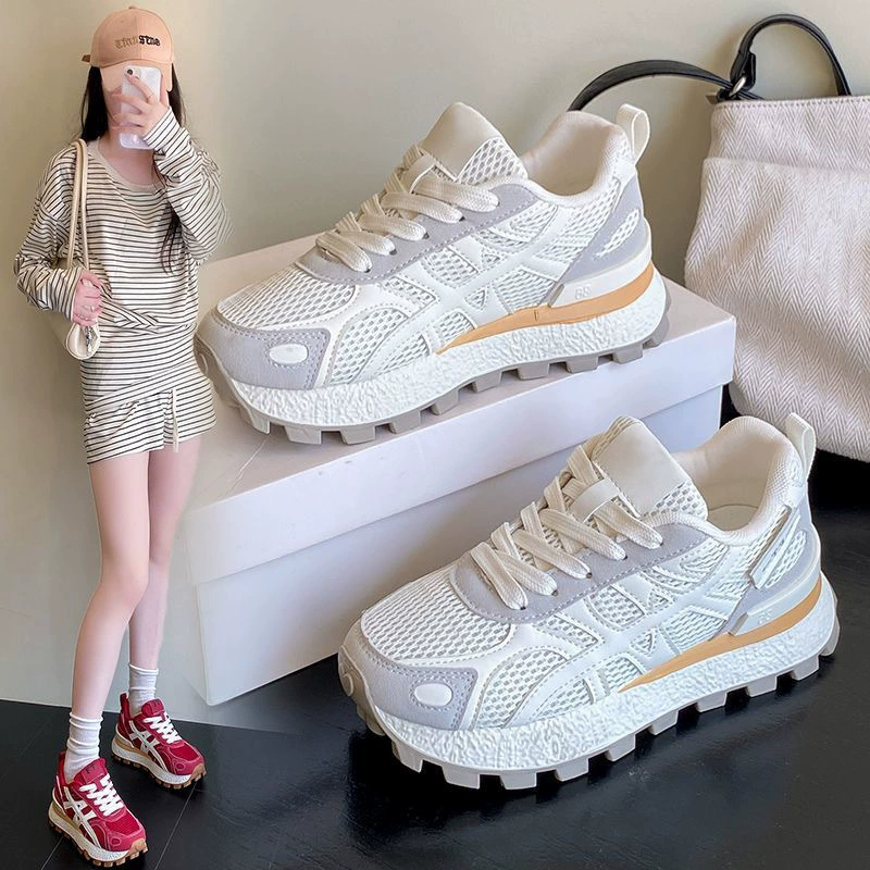 Sneakers mesh respirant femme printemps, semelle épaisse coréenne surélévation chunky