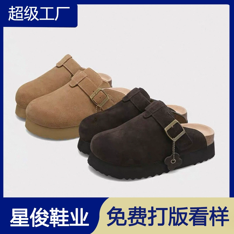 BK New Retro Suede Thick Sole Clog Shoes for Women 2025 Fall Winter Buckle Slip On Mules