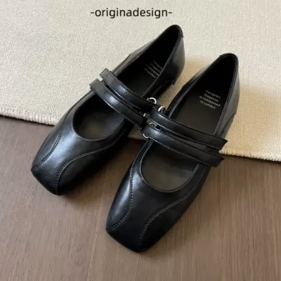 Soft Leather Retro Flat Magic Tape Mary Jane Shoes Women 2026 Spring