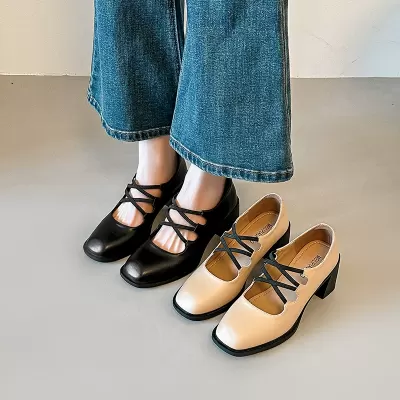 Spring New Retro Soft Sole Cross Strap Mary Jane Shoes Women 2026 Chunky · YANYAN China shoe factory