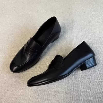 British Retro Loafers Women Slip-on Simple Chunky Heel Round Toe · YANYAN China shoe factory