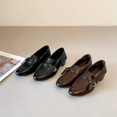 British Chunky Heel Loafers Women New Retro Office Slip-on Leather Shoes · YANYAN China shoe factory
