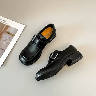 Square Toe Belt Buckle Loafers Women 2026 Chunky College Style Soft Sole · YANYAN China shoe factory