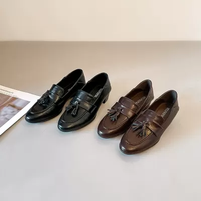 New Chunky Heel Slip-on Loafers Women 2026 British Autumn Casual Leather · YANYAN China shoe factory