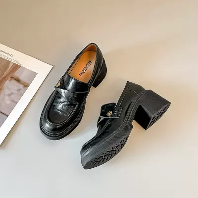 British Camellia Thick Sole High Heel Loafers Women Autumn Chunky Heel · YANYAN China shoe factory