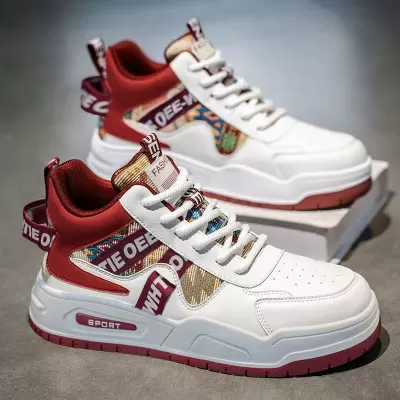 Men's 2026 Spring High-top Breathable Casual Leather Board Shoes Heightening White · YANYAN China shoe factory