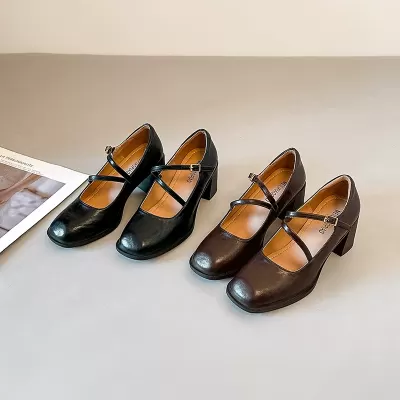 Printemps nouveau talons Mary Jane pour femme, talon bloc, bureau confort, bout carré · YANYAN China shoe factory