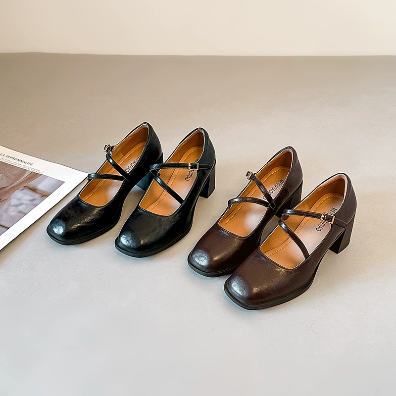 Spring New Mary Jane Heels Women Chunky Heel Office Comfort Square Toe