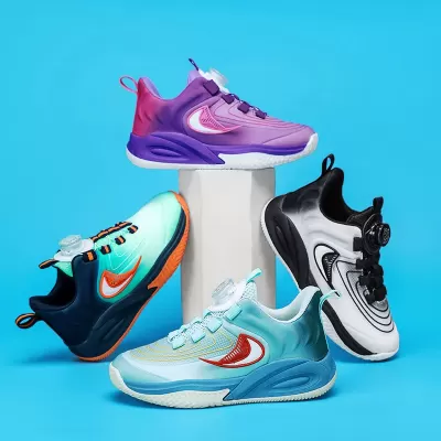 Primavera Nuevo Niños Baloncesto Zapatos Niños Niñas Running Deportivo Botón Giratorio Cuero Impermeable · YANYAN China shoe factory