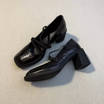 New Silent Chunky Heel Mary Jane Shoes 6.5cm Heel Elastic Square Toe · YANYAN China shoe factory
