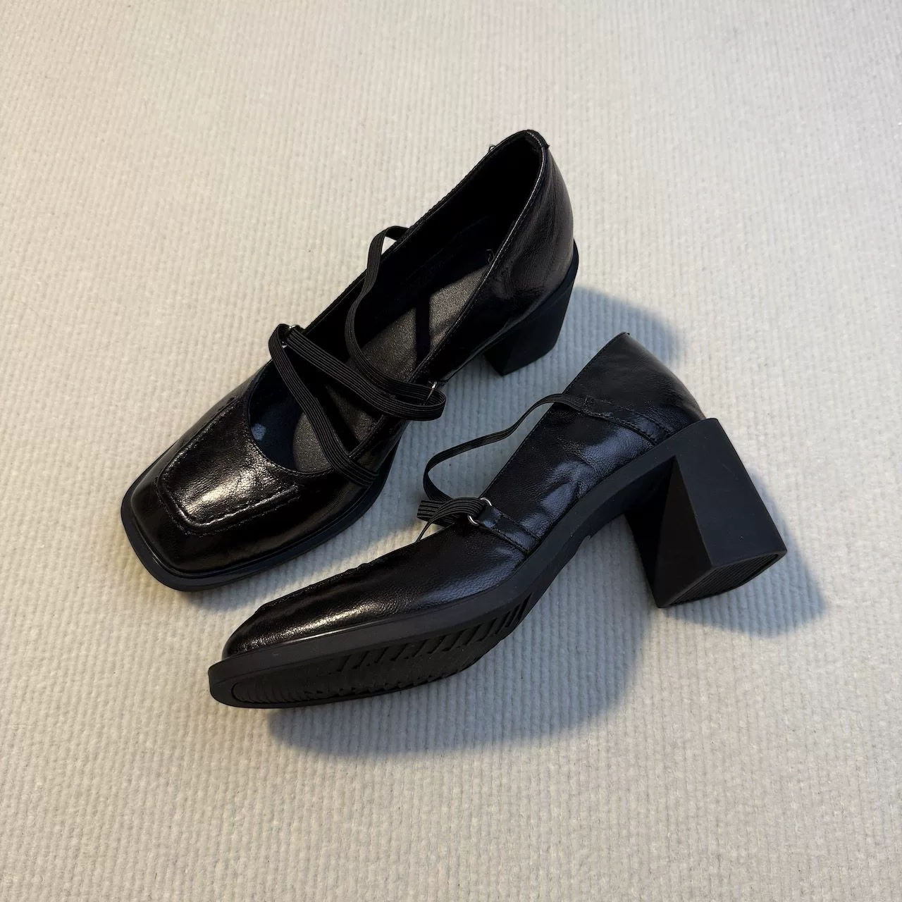New Silent Chunky Heel Mary Jane Shoes 6.5cm Heel Elastic Square Toe