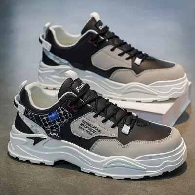 Men's Spring Casual Work Board Shoes Leather Waterproof Heightening White Sneakers · YANYAN China shoe factory