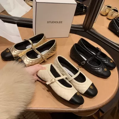 Women's Flat Ballet Mary Jane Shoes with Quilted Design, Inner Height Increase for Spring 2026