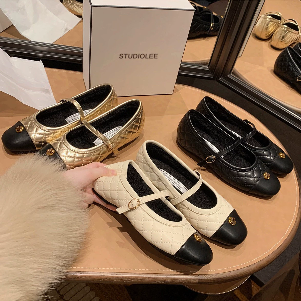 Damen Ballerina Mary Jane Schuhe mit Steppdesign, Innenerhöhung für Frühjahr 2026