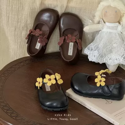 XHSX Little Flower Vintage Simple Girls Leather Shoes Mary Jane Breathable Soft Anti-Slip · YANYAN China shoe factory