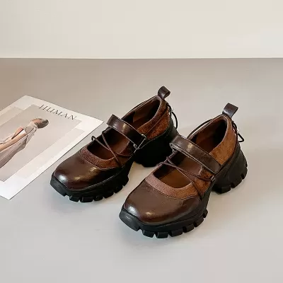 Women's Retro Ballet Mary Jane Shoes with Hook-and-Loop Strap, Chunky Heel for Spring 2026 · YANYAN China shoe factory