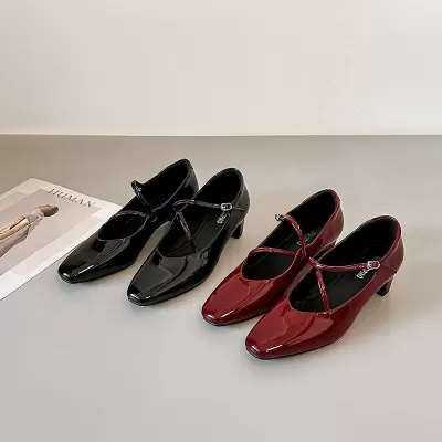 Women's French Square Toe Chunky Heel Mary Jane Shoes, Retro Mid Heel for Spring 2026 · YANYAN China shoe factory
