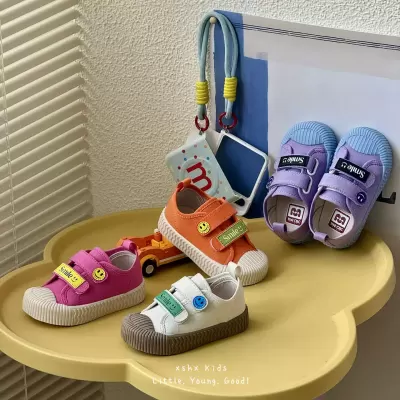 XSHX Smile Cookie Retro Happy Kids Canvas Shoes Double Hook & Loop Anti-Slip Indoor Outdoor · YANYAN China shoe factory