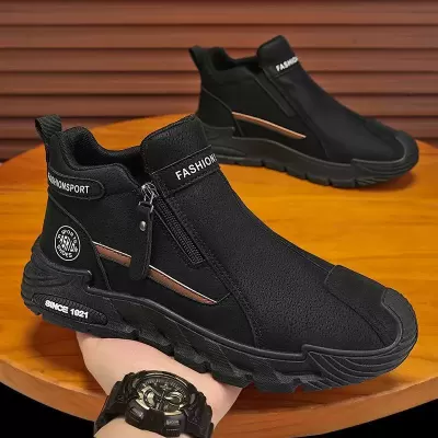 2025 Fall New Fashion Men's Shoes Zipper Slip-On Anti-Slip Thick Sole Outdoor Work Shoes Martin Trendy