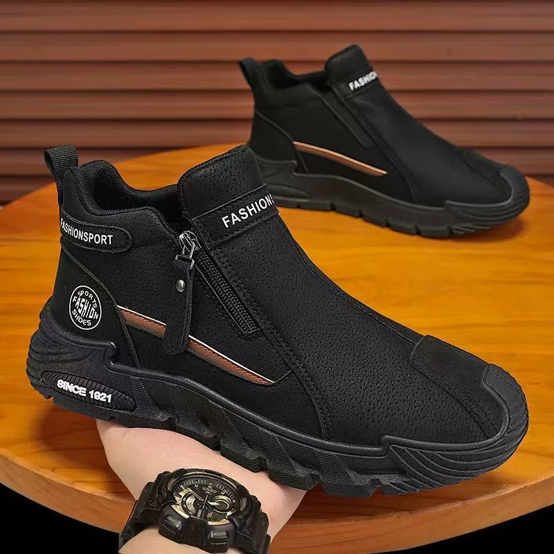 2025 Fall New Fashion Men's Shoes Zipper Slip-On Anti-Slip Thick Sole Outdoor Work Shoes Martin Trendy