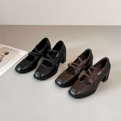 Women's Quiet Chunky Heel Mary Jane Shoes, 6.5cm Heel Elastic Band Square Toe Pumps · YANYAN China shoe factory