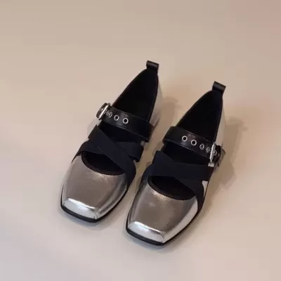 Women's French Ballet Cross Strap Square Toe Mary Jane Shoes, Flat Pumps for Spring 2026 · YANYAN China shoe factory