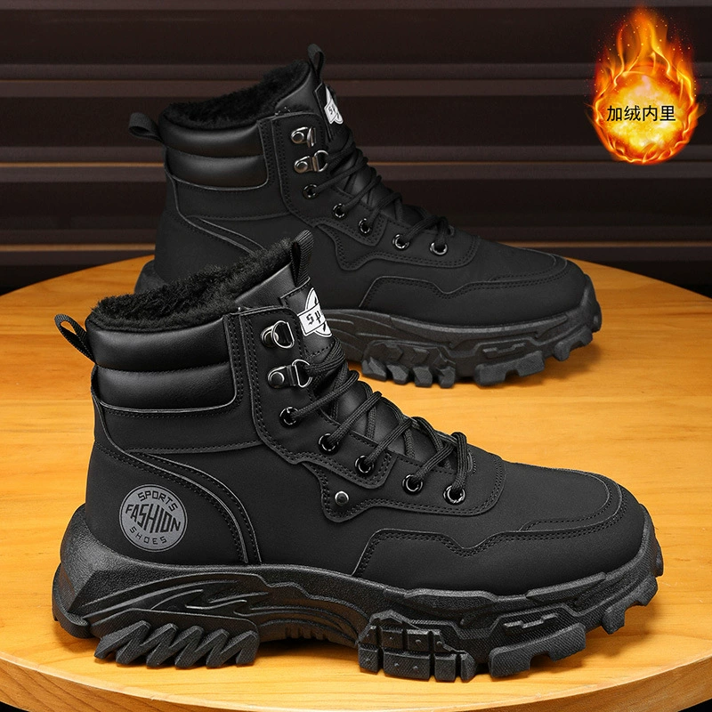 2025 Winter Martin Boots Men Fleece Lined Thick Sole Warm Work Boots Yellow