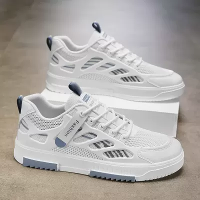 Sommer Herren Atmungsaktiv Mesh Freizeit Board Schuhe Schnürung Weiche Sohle Weiße Sneaker · YANYAN China shoe factory