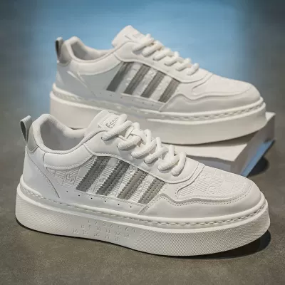 Men's 2026 Spring Breathable Casual Board Shoes Thick Sole Student White Sneakers · YANYAN China shoe factory