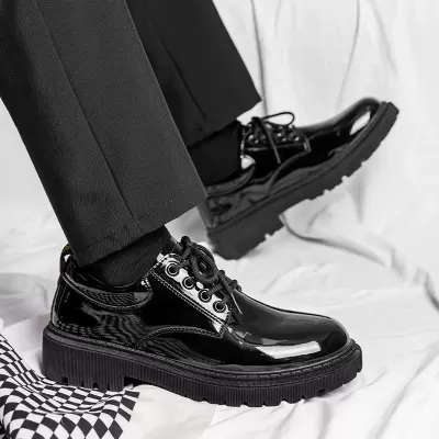 Spring Men's Martin Boots British Style Formal Wedding Groom Black Leather Shoes