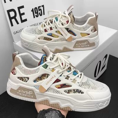 Men's Shoes 2026 Spring Summer Breathable Trendy Height Increase Board Shoes Casual White Sneakers · YANYAN China shoe factory