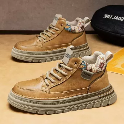 Men's Martin Boots 2026 Spring High-top Casual Leather Heightening Work Boots