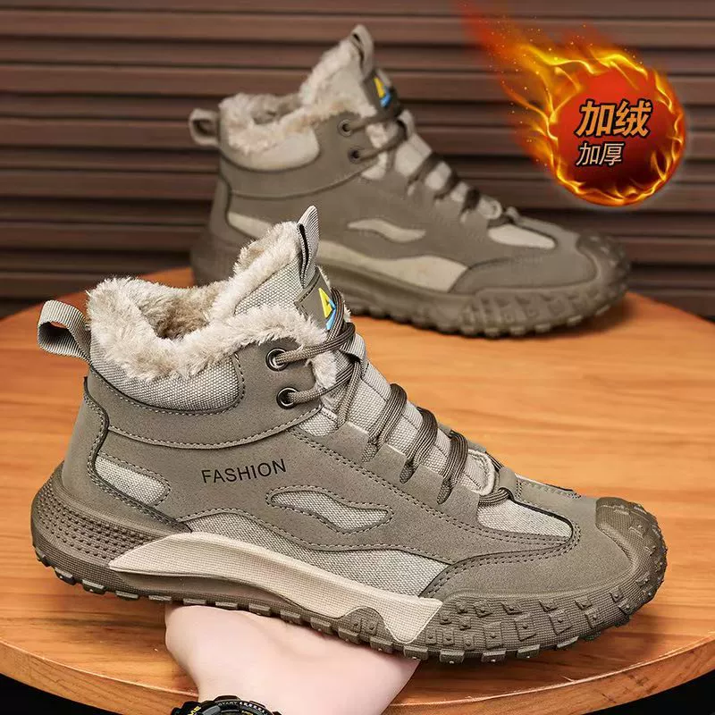 Winter Warm High Top Men's Shoes 2025 New Thick Fleece Lining Anti-Slip Cotton Shoes
