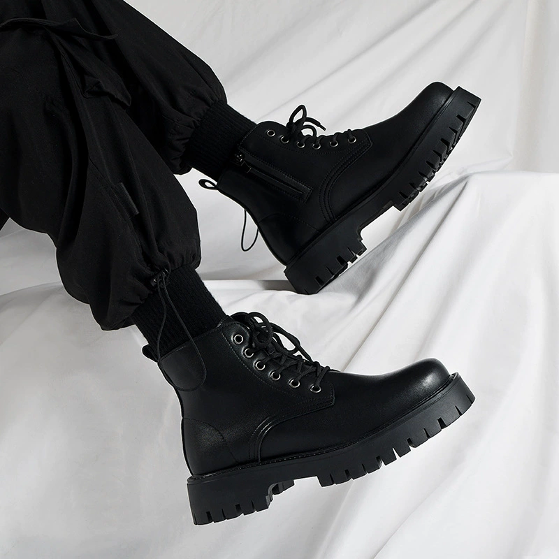 Side Zipper Martin Boots 2026 Spring New Black Thick Sole British Motorcycle High Top Leather Shoes