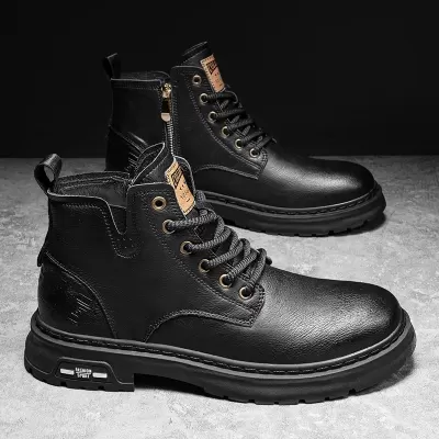 Men's 2026 Spring Martin Boots High Top Leather Work Shoes Thick Anti-Slip Wear-Resistant Trendy Shoes