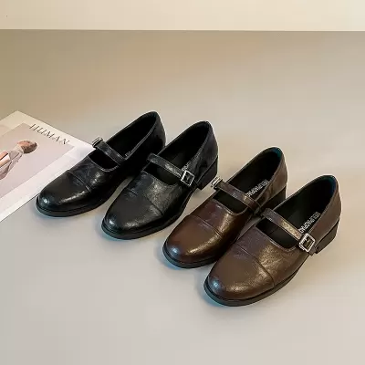 Women's Soft Leather Retro Loafers, Mary Jane Style French Leather Shoes for Spring 2026 · YANYAN China shoe factory