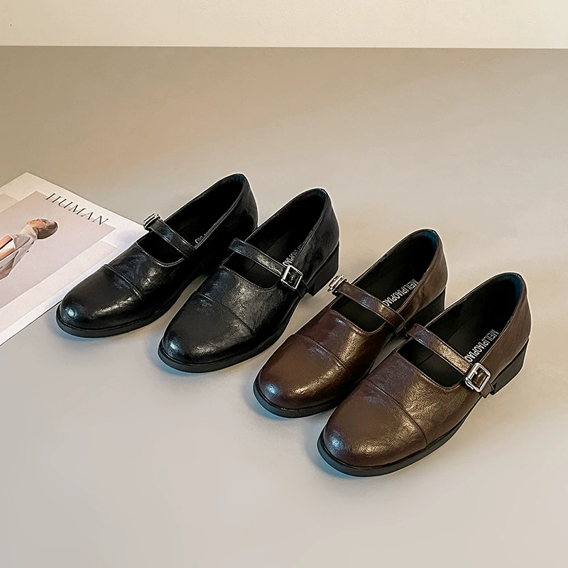 Women's Soft Leather Retro Loafers, Mary Jane Style French Leather Shoes for Spring 2026