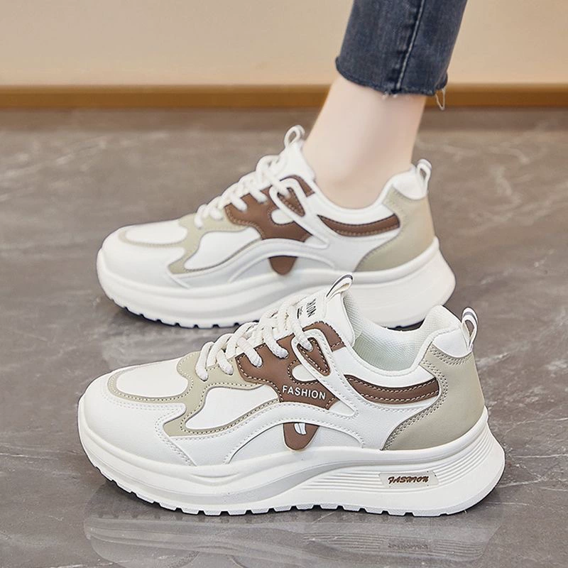 Sneakers chunky femme printemps, semelle épaisse coréenne semelle souple blanches décontractées