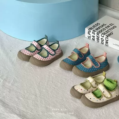 XSHX Polka Dot Spring Sweet Korean Kids Mary Jane Cloth Shoes Girls Hook & Loop Kindergarten · YANYAN China shoe factory