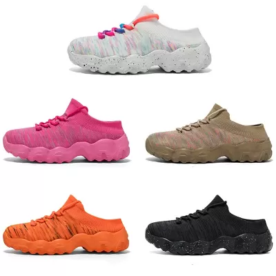 Cross-Border Fly Knit Sock Shoes Slip-On Lazy Half Socks Casual Sports Couple Thick Sole Large Size