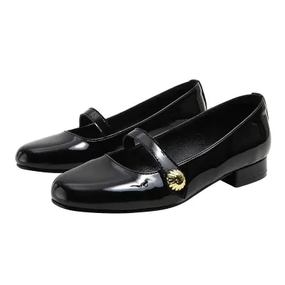 Women's French Thick Sole Retro Mary Jane Shoes, Round Toe Gold Buckle Flat Pumps · YANYAN China shoe factory