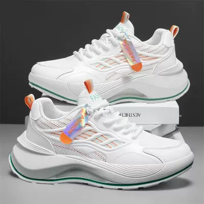 Men's 2026 Spring Casual Running Shoes Shock Absorbing Thick Sole White Sneakers · YANYAN China shoe factory
