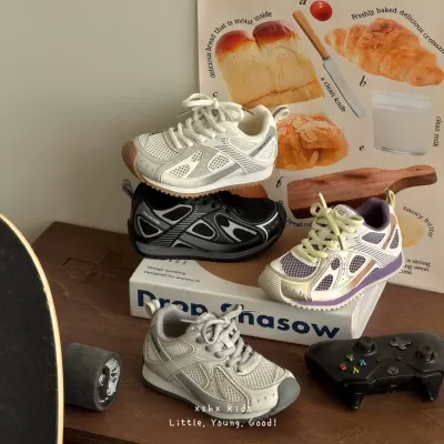 XSHX Future Silver Wing Kids Retro Sports Shoes Spring Summer Cool Mesh Hook & Loop