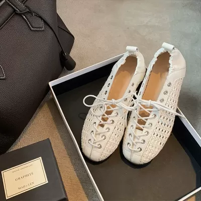 Women's French Woven Ballet Flats, Elastic Band Lace-Up Flat Shoes for Spring · YANYAN China shoe factory