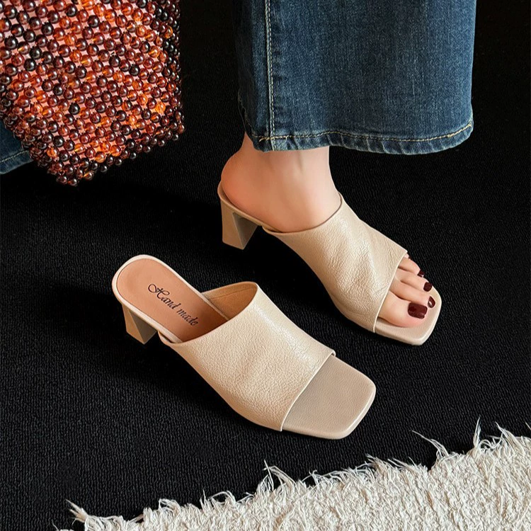 Women's Square Toe Chunky Heel Sandals, Sexy Open Toe Slippers for Summer