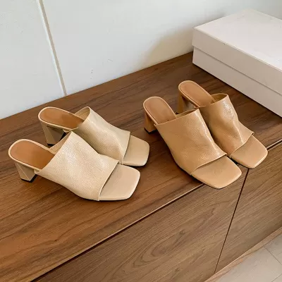 Women's Summer Square Toe Open Toe Heeled Sandals, Simple High Heel Slippers 2026 · YANYAN China shoe factory